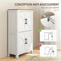 HOMCOM Meuble de salle de bain, meuble de rangement étroit avec 4 portes de grange et étagères réglables, blanc(m-7)