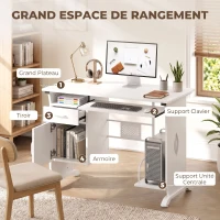 HOMCOM Bureau d'ordinateur, 100 x 52 x 75 cm, tablette coulissante pour clavier, tiroirs et support d'unité centrale, blanc(m-4)