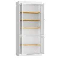 Modern Display Cabinet with Integrated LED Mood Lighting, Adjustable-Shelf Tall Bookcase for Industrial Interiors, 80L x 40W x 180H cm, White(m-9)
