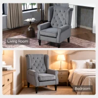 HOMCOM Wingback Accent Chair, Retro Upholstered Button Tufted Occasional Chair for Living Room and Bedroom, Light Grey(m-8)