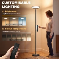 HOMCOM Uplighter Floor Lamp with Tuya App and Music Sync, Standing Lamp with Adjustable Head for Living Room Bedroom, Black(m-5)