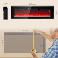 HOMCOM Elektrischer Kamin mit Wandhalterung und Fernbedienung, künstliche Holzscheite und Kristalle, 1800W Leistung, Schwarz(m-3)