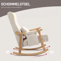 HOMCOM Schommelstoel babykamer Comfortabele Kleine Babywieger Brede Zit Lendekussen Beukenframe Nacht Beige(m-4)