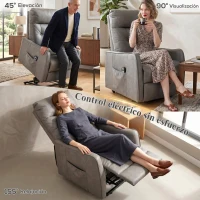 HOMCOM Sillón Relax Reclinable Eléctrico Levanta Personas de Cuero PU Control Remoto Asiento con Resorte Reposapiés Gris(m-4)