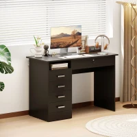 HOMCOM Bureau moderne avec 5 tiroirs, grand plateau, 1 compartiment ouvert, tiroir verrouillable, 110 x 50 x 76cm, noir(m-14)