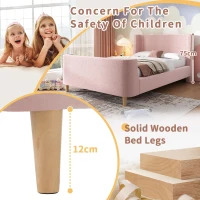 Upholstered Single Bed with Cosmic Print and Padded Headboard, Pink Velvet Bed Frame for Contemporary Bedrooms, 206L x 99W x 76H cm, Pink(m-5)
