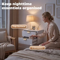 HOMCOM Modern Floating Nightstands Set of 2, Wall Mounted Bedside Tables with 2 Drawers, White(m-5)