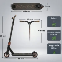 SPORTNOW Scooter Acrobático para Trucos Patinete Freestyle con Rodamientos ABEC-9 Ruedas 120 mm Giro 360° para Skatepark Dorado(m-3)