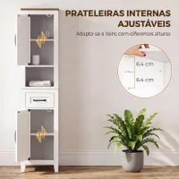 HOMCOM Armário Alto e Estreito Rústico para Casa de Banho com Gaveta, Prateleira Aberta, Portas e Prateleiras Ajustáveis 34,5x30x148 cm Branco(m-5)