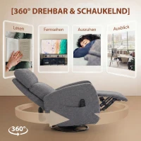 HOMCOM Relaxsessel Drehbarer Fernsehsessel mit Wärme und Vibrationsmassage, Liegefunktion, Wippfunktion Dunkelgrau(m-6)