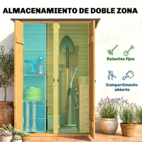 Outsunny Caseta de Jardín de Madera 115x53x156 cm Armario para Herramientas con Puertas Dobles y Estantes Techo Inclinado Marrón(m-4)