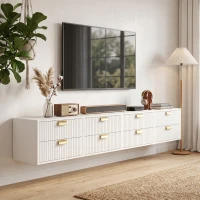 HOMCOM Modern Floating Nightstands Set of 2, Wall Mounted Bedside Tables with 2 Drawers, White(m-8)