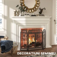 HOMCOM Paravan Antiscantei pentru Semîneu, Pliabil, Usa Magnetica, din Metal Otel, Negru, 125 x 80 cm Pliabil Magnetica(m-8)
