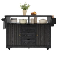 Foldable Serving Trolley with Ample Hidden Storage, Mobile Kitchen Island for Balconies or Dining Room, 142.5L x 40W x 95H cm, Black(m-11)
