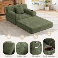 1-Seater Sleeper Sofa with Metal Frame and High-Density Foam, Single Convertible Chair Bed for Cosy Interiors, 107L x 80W x 81H cm, Green(m-7)