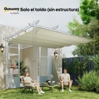 Outsunny Techo de Repuesto Retráctil 3x2,5 m para Marco de 2,85x2 m Toldo de Tela Solo para Cenador Jardín con 8 Orificios Crema(m-7)