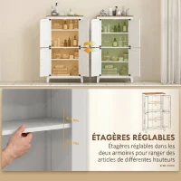 HOMCOM Meuble de salle de bain, meuble de rangement étroit avec 4 portes de grange et étagères réglables, blanc(m-4)