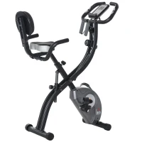 HOMCOM Bicicleta Estática Plegable 3 en 1 Resistencia Magnética Ajustable 8 Niveles con Sensor de Pulso Pantalla LCD Sillín Regulable Respaldo Bandas Soporte Teléfono Ruedas para Casa Gimnasio Negro(m-12)