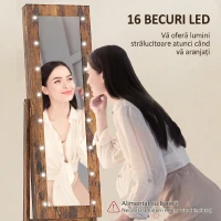 HOMCOM Dulap pentru Bijuterii cu Oglindă Reglabilă și Lumini LED 36x30x136 cm Maro Rustic(m-5)