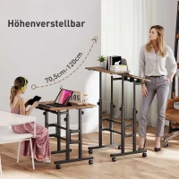 HOMCOM chreibtisch Höhenverstellbar Küchentisch mit Regal, Rollen, Computertisch Rustikal Braun 60 x 60 x 70,5-120 cm(m-4)
