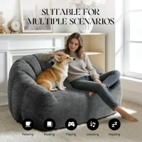 Oversized 2 Seater Bean Bag Sofa with High-Density Sponge, Glitter Plush Floor Couch with for Bedroom or Living Room, 140L x 98W x 61H cm, Gray(m-6)