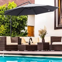 Outsunny Parasol déporté octogonal rabattable diamètre 3 m parasol de jardin avec pied en croix Ø295 x 255H cm gris(m-9)
