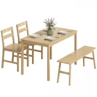HOMCOM Ensemble de salle à manger en bambou, table à manger avec 2 chaises et banc pour 4 personnes, bois naturel(m-12)