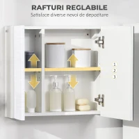 kleankin Dulap cu oglinda de baie din placi aglomerate si sticla, cu 4 rafturi reglabile si design de perete, 48x15x45 cm, alb(m-5)