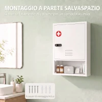 HOMCOM Armadietto portamedicinali da parete con codice, chiave e 3 ripiani, bianco(m-8)