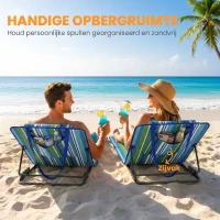 Outsunny 2-delige set strandligstoel met verstelbare rugleuning, lichtgewicht opvouwbaar met kussen en opbergvak(m-6)