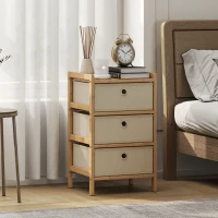 HOMCOM Chest of Drawers, 3 Fabric Drawers Narrow Dresser with Bamboo Frame, Cream White(m-2)