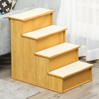 PawHut Haustiertreppe, für Hunde/Katzen, 4-stufig, Kurzplüsch, bis 30 kg, 40 x 59 x 54,2 cm, Natur(m-10)