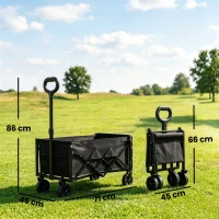 Outsunny 60L Foldable Festival Trolley on Wheels, Collapsible Wagon Cart with Drop-Down Tailgate, Adjustable Handle, Black(m-3)