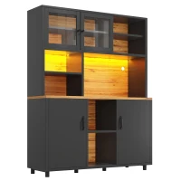 Tall Multi‑Purpose Storage Cabinet with App‑Controlled LED Lighting, Retro-Style Kitchen Hutch for Kitchen or Living Spaces, 140L x 40W x 185H cm, Black(m-10)
