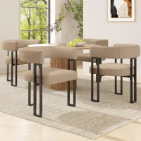 4-Piece Dining Chairs with Lamb Fleece Upholstery, Curved-Back Accent Chair for Living Spaces, 51.5L x 54W x 72H cm, Brown(m-1)