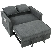 HOMCOM Sofá-Cama 2 Lugares 3 em 1 com Encosto Ajustável Bolsos Laterais 2 Almofadas para Sala Cinzento Escuro(m-16)