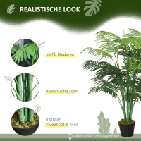 Outsunny Kunstpalm 125cm Groot kunstplant met 18 palmbladeren in pot voor woonkamer balkon(m-5)