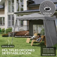 Outsunny Carpa Plegable Pop-up 2,89x2,89m Cenador Pabellón de Jardín con Paredes Laterales Altura Ajustable Protección UV50+ Gris(m-7)