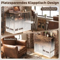HOMCOM Klappbarer Schreibtisch mit Ablagefach, 80 cm Klapptisch für kleine Räume, Büro, Rustikales Braun(m-4)