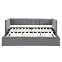 Space-Saving Daybed with Pull-Out Trundle, Ideal Bed Frame for Studios, Living Rooms, or Multi‑Purpose Guest-Spaces, 200L x 140W x 100H cm, Grey(m-2)