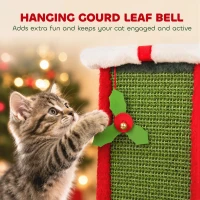 PawHut Cat Scratching Post for Indoor Cats, 81cm Tall Cat Scratcher with Sisal Rope, Hanging Bell Toy, Stable Base, Green & Red(m-7)