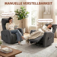 HOMCOM Relaxsessel Drehbarer Fernsehsessel mit Wärme und Vibrationsmassage, Liegefunktion, Wippfunktion Dunkelgrau(m-5)