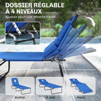 Outsunny Bain de soleil chaise longue pliante avec appuie-tête, trou de lecture, transat inclinable 4 positions en Oxford 600D, transat jardin extérieur camping piscine terrasse, 190x56x28cm, bleu(m-5)