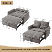 Adjustable Sofa Bed with 3-Level Backrest, Cozy Couch for Small Apartments, Living Rooms, or Bedrooms, 112L x 169W x 59H cm, Dark Grey(m-3)