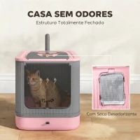 PawHut Caixa de Areia Fechada para Gatos M com Tampa, Saída Superior, Pá, Filtros Desodorizantes, Fácil de Limpar, Rosa(m-6)
