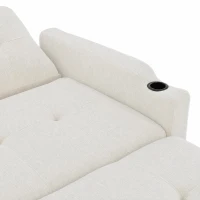 Convertible Sofa Bed with Adjustable Backrest, Functional Sleeper with USB & Type-C Charging and Cup Holders, 135L x 173W x 58H cm, Off White(m-7)