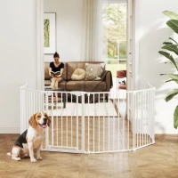 PawHut Haustierzaun, 6-Panel-Barriere mit Tür, faltbar, für kleine & mittelgroße Hunde, Kunststoff, Kohlenstoffstahl, Weiß(m-10)