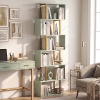 HOMCOM S-Shaped Bookshelf, 6-Tier Bookcase, Freestanding Storage Shelves with Anti-Tip Strap for Living Room, Light Green(m-9)