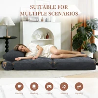3-in-1 Convertible Corduroy Floor Sofa Bed with Side Pockets, Oversized Chaise Lounge for Bedrooms or Student Dorms, 87L x 86W x 40H cm, Gray(m-5)