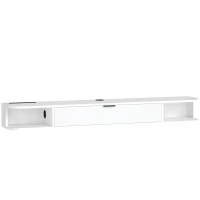 HOMCOM Móvel TV Suspenso, Móvel para Televisor até 60 Polegadas, Gaveta Rebatível, 2 Prateleiras, 140x24x16cm, Branco(m-1)